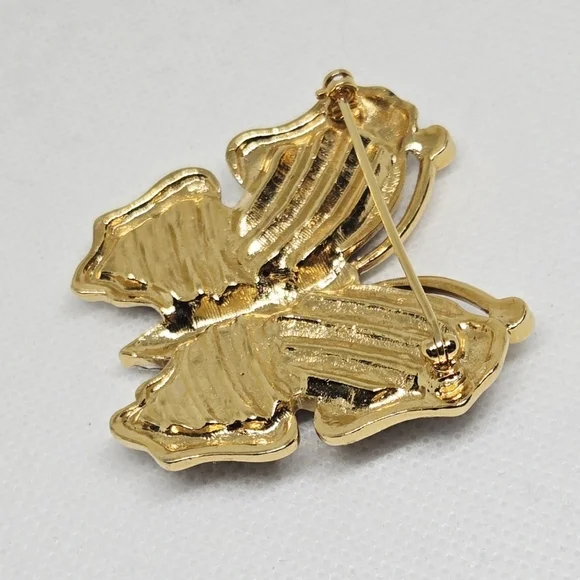 Purple Rhinestone Butterfly Brooch Gold Tone Crystal Statement Pin - Picture 9 of 10